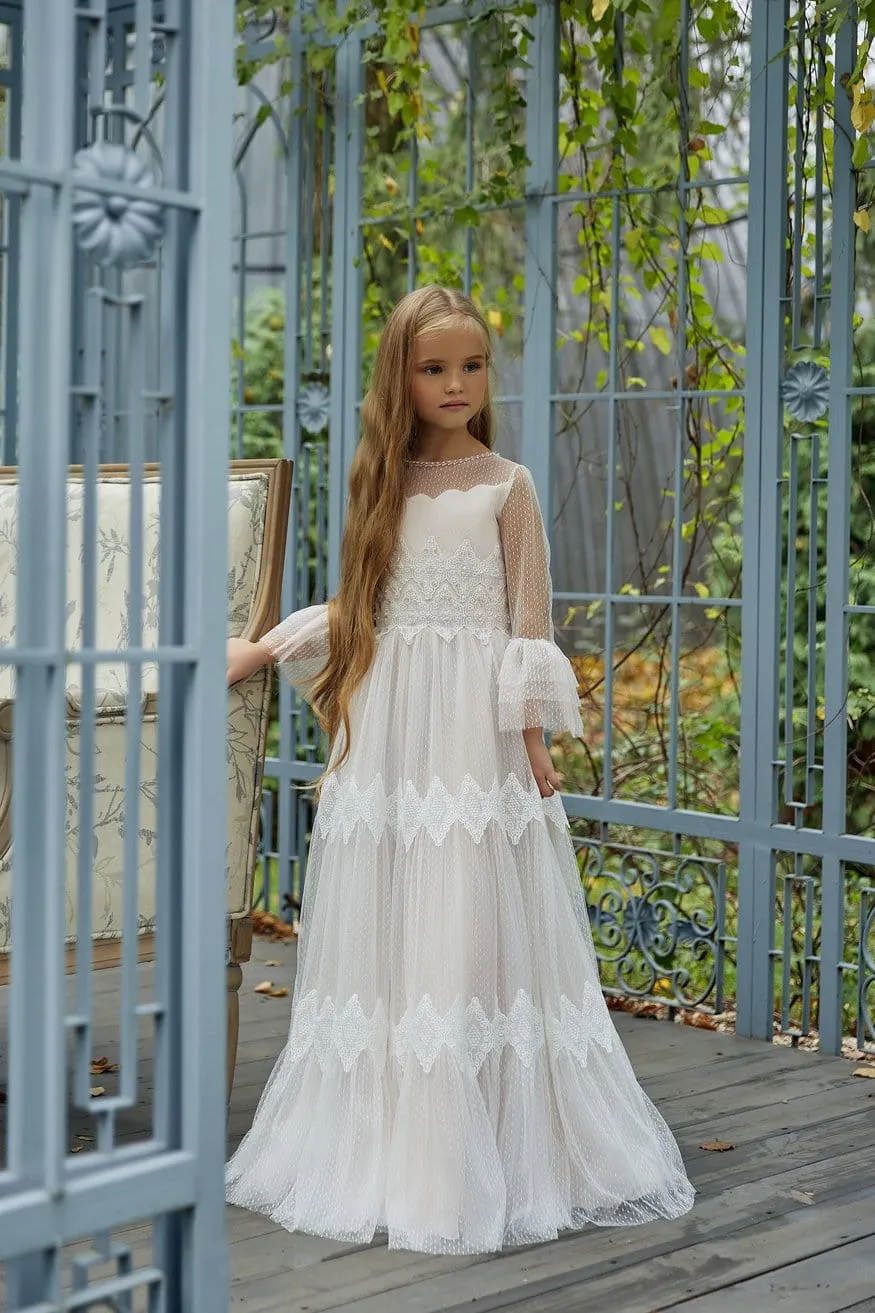 AB036 Long Lace Communion Dress