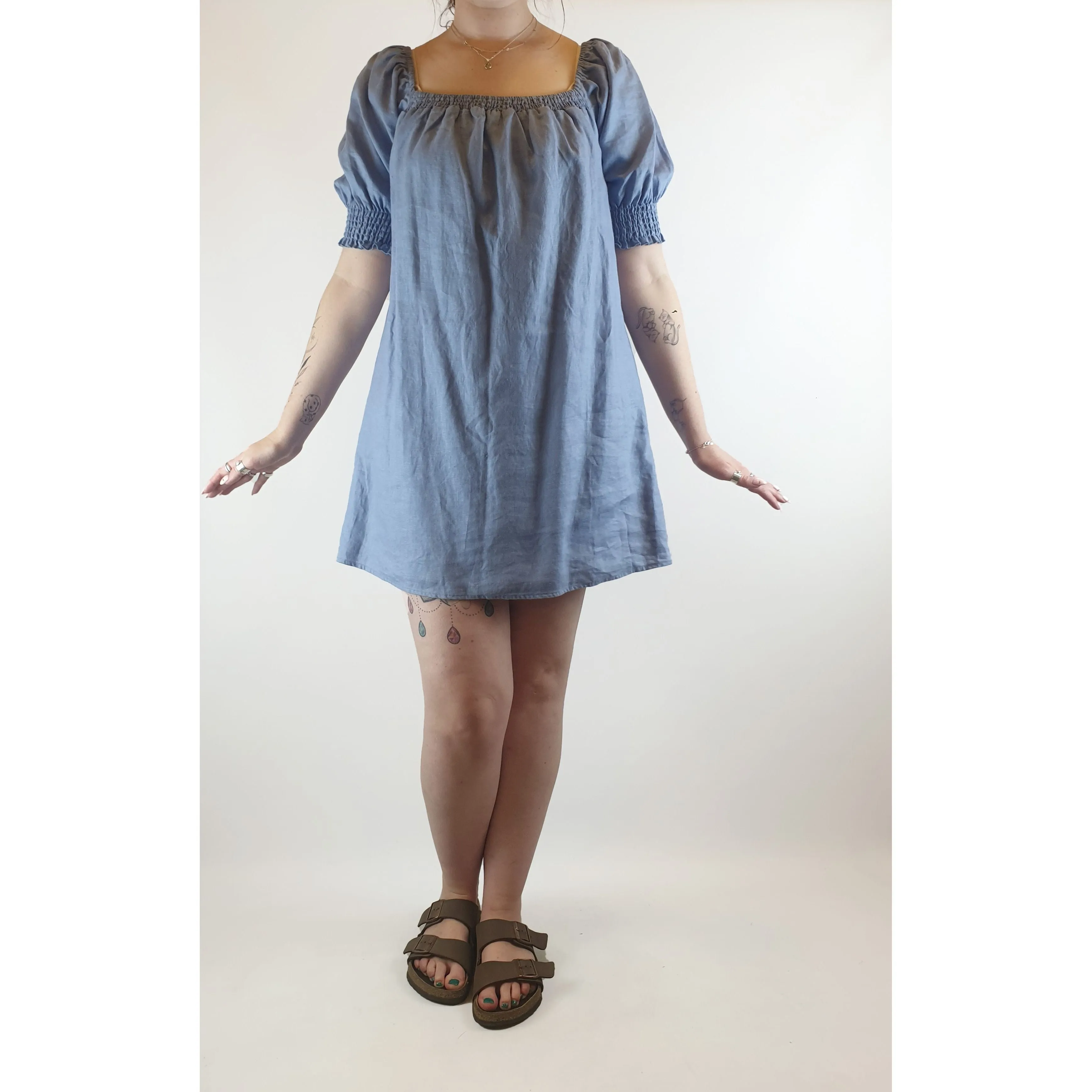 Aere blue 100% linen dress with cute half sleeves size 12