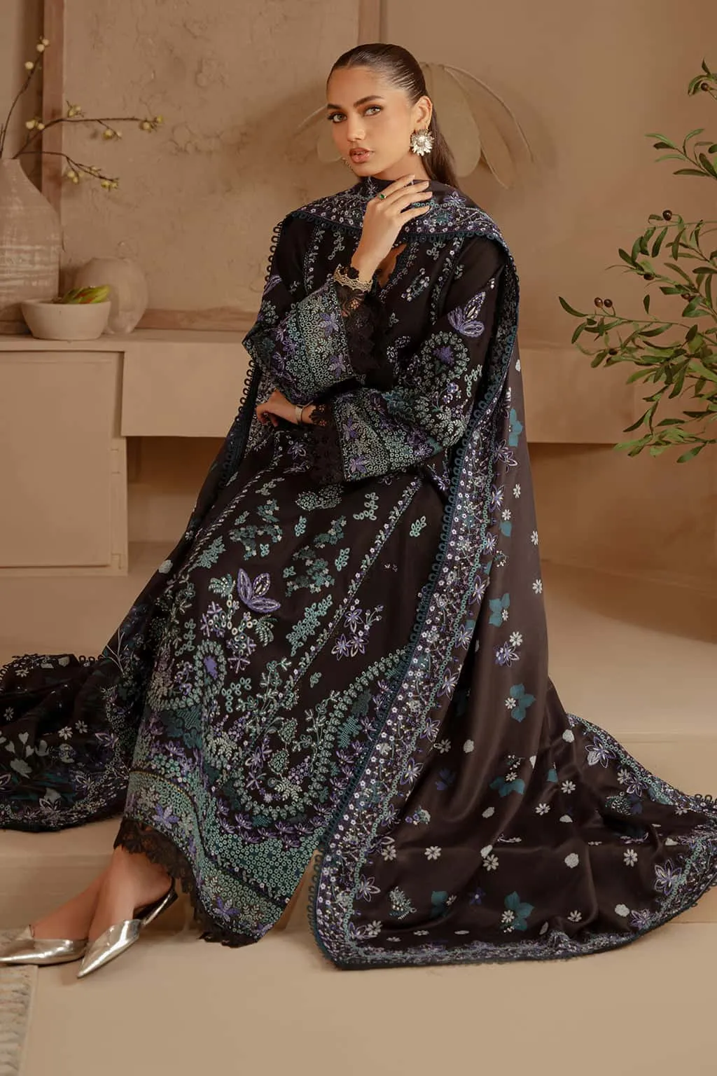 Afrozeh - Cinder Stitched 3PC Khaddar Pakistani Dress