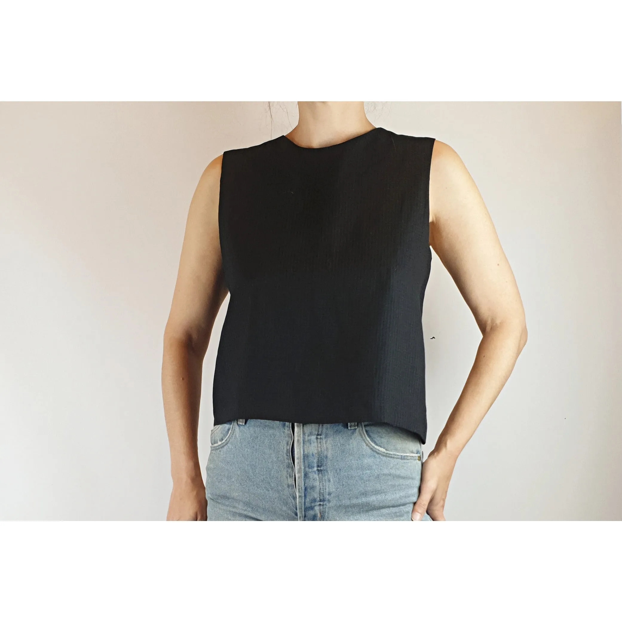Alpha 60 black check print linen mix top with flattering back detail size XXS (fits sizes 6-8)