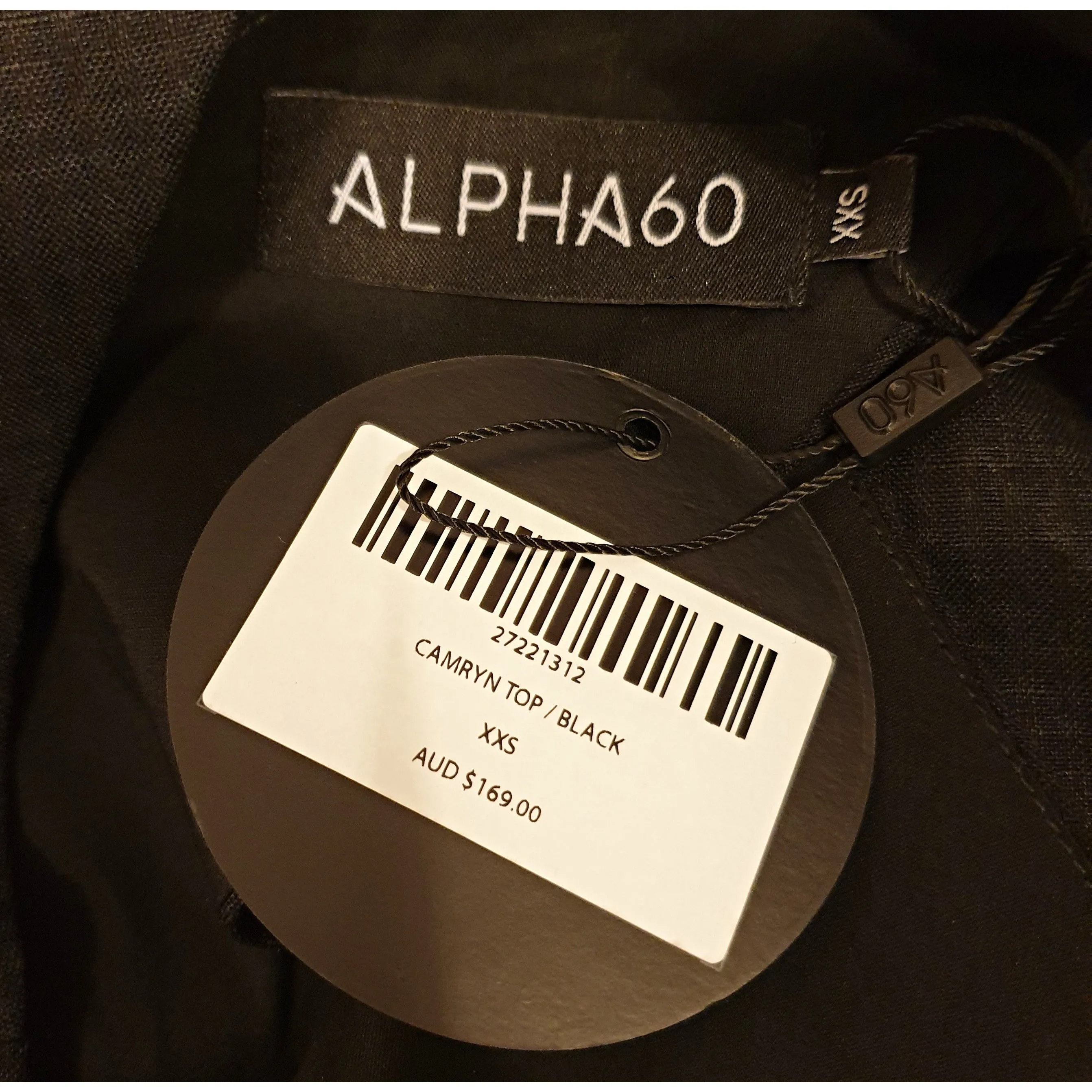 Alpha 60 black check print linen mix top with flattering back detail size XXS (fits sizes 6-8)
