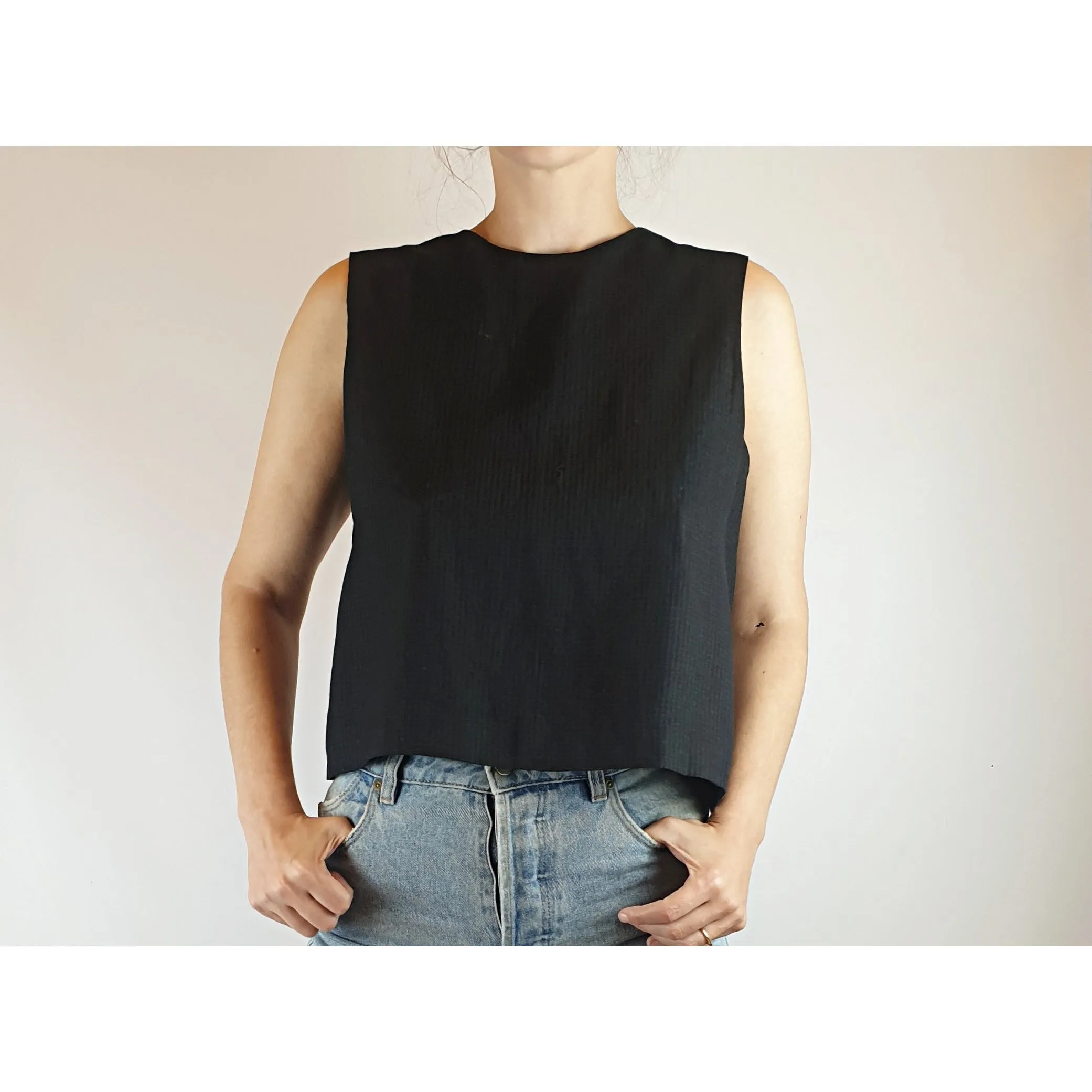 Alpha 60 black check print linen mix top with flattering back detail size XXS (fits sizes 6-8)