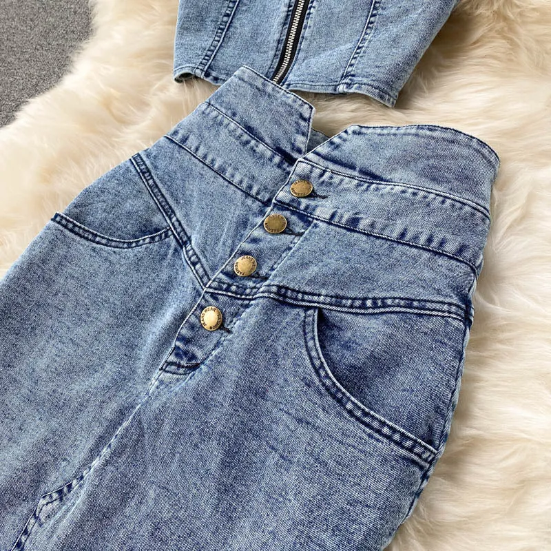 Amolapha Jeans Vest Skirts Sets