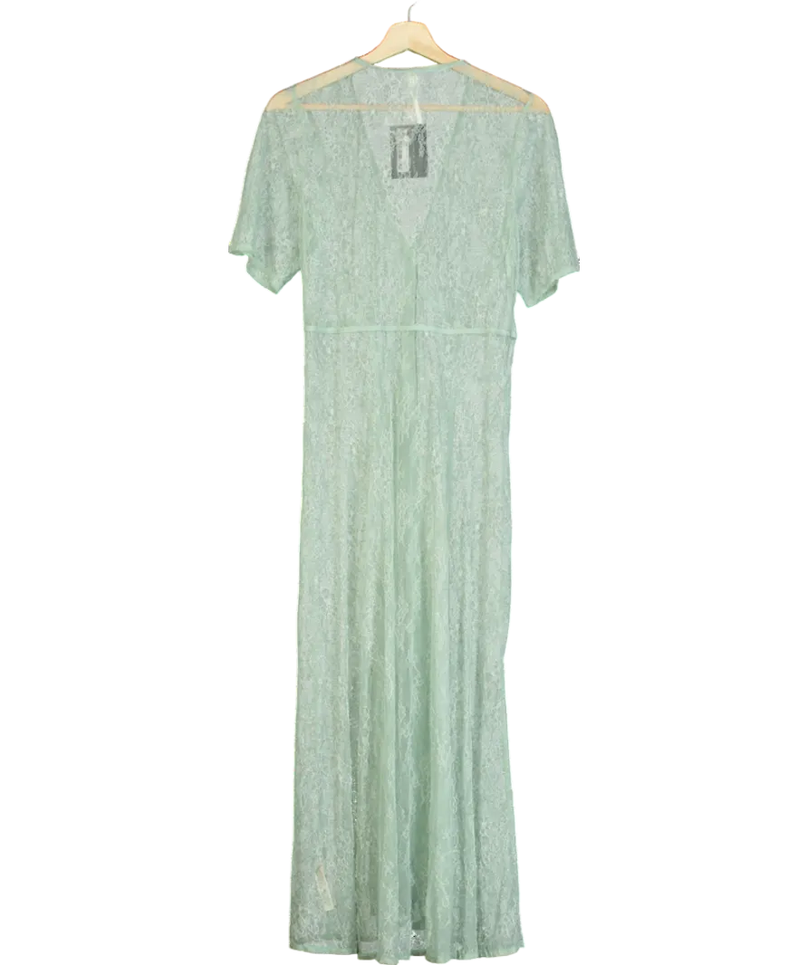 Anthropologie Green Sheer Lace Button Down Midi Dress UK S