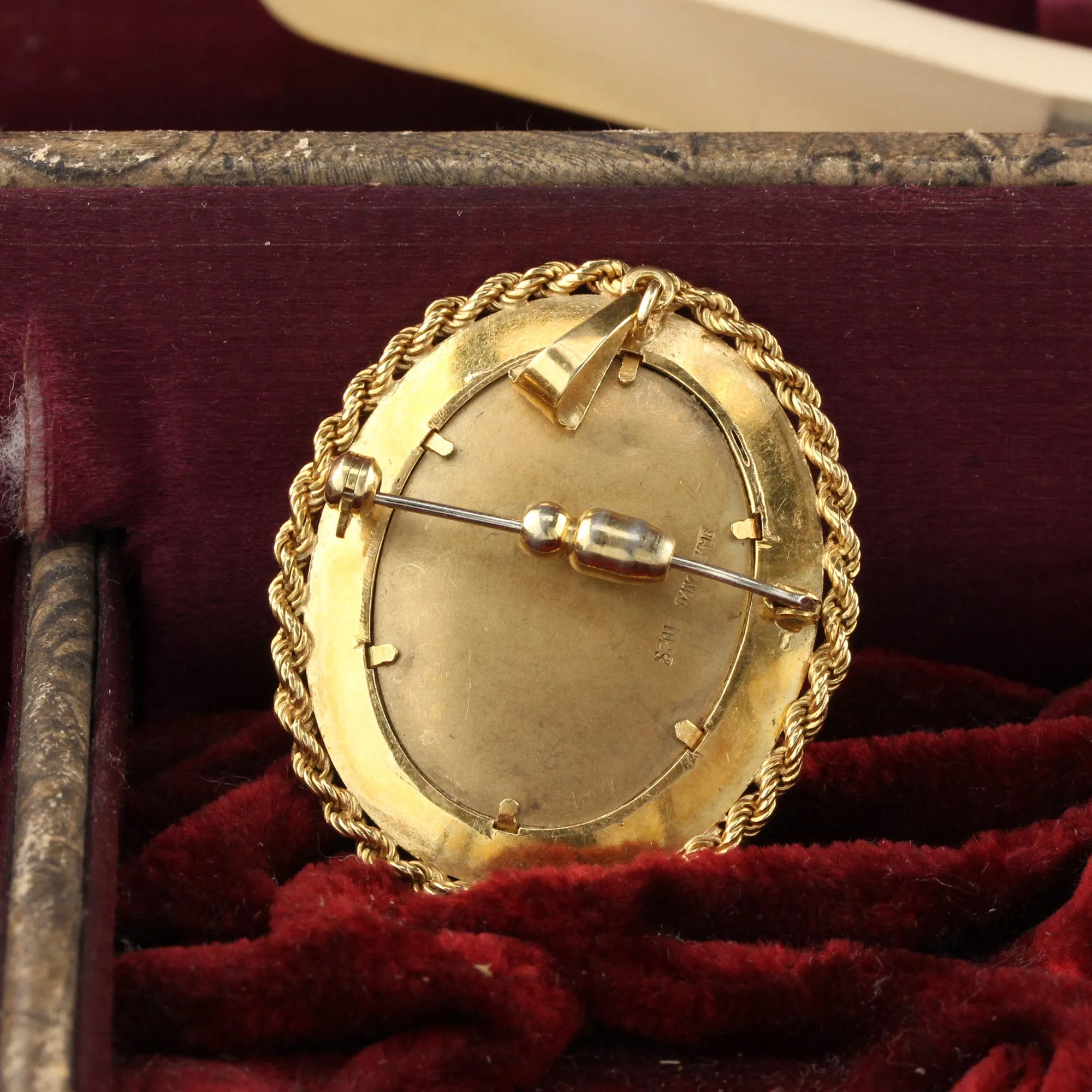 Antique 18K Yellow Gold Hand Painted Woman Pendant/Brooch