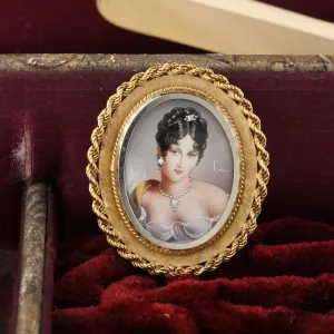Antique 18K Yellow Gold Hand Painted Woman Pendant/Brooch