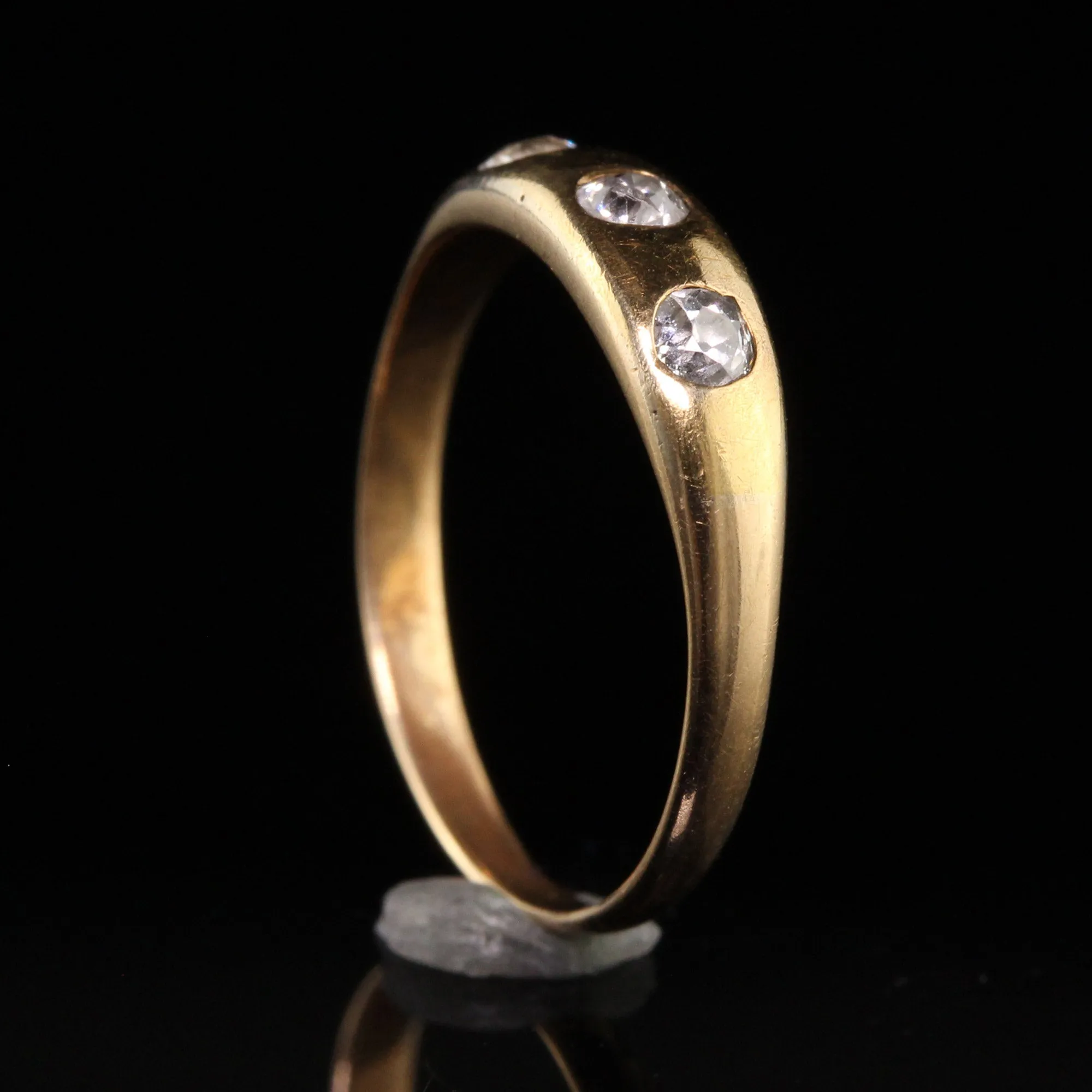 Antique Art Deco 14K Yellow Gold Old Euro Cut Diamond Three Stone Gypsy Ring