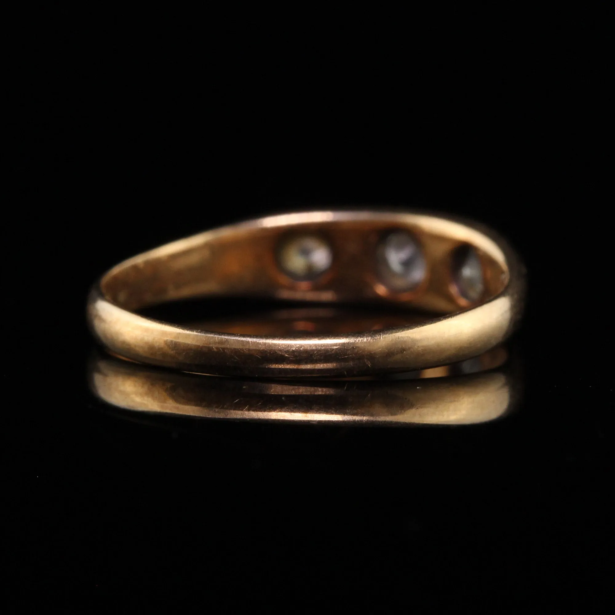 Antique Art Deco 14K Yellow Gold Old Euro Cut Diamond Three Stone Gypsy Ring