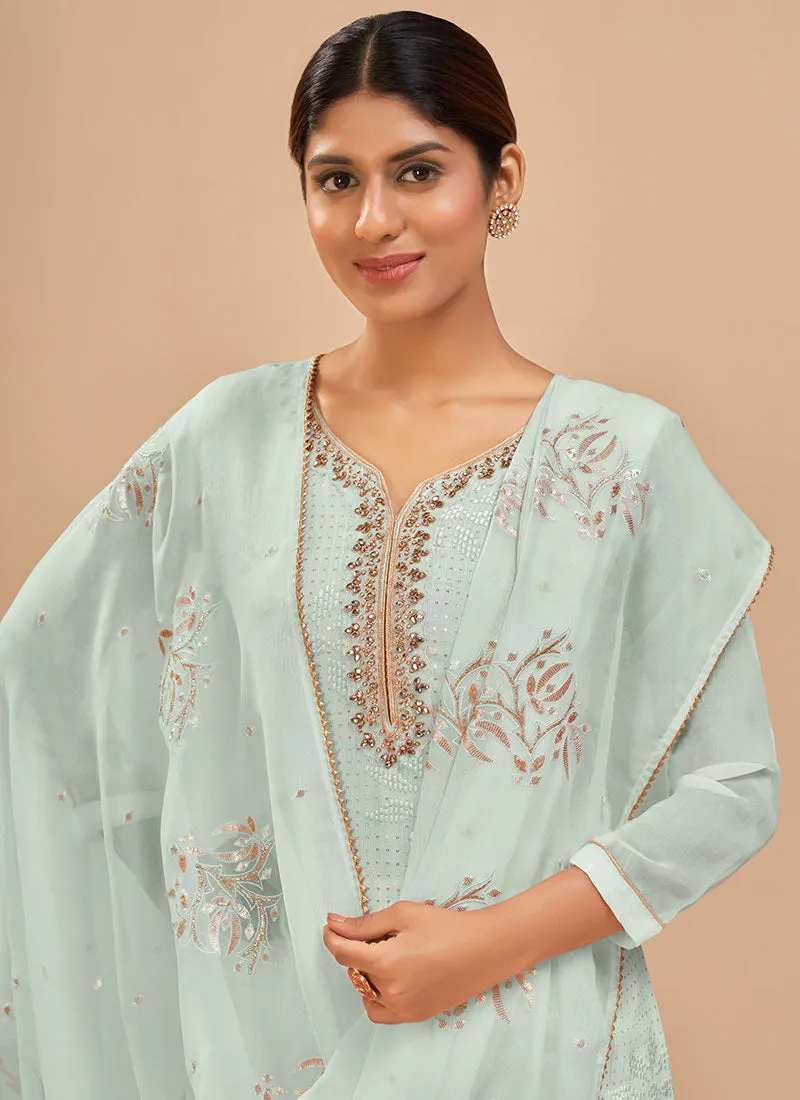 Baby Blue Multi Embroidered Pakistani Pant Style Suit