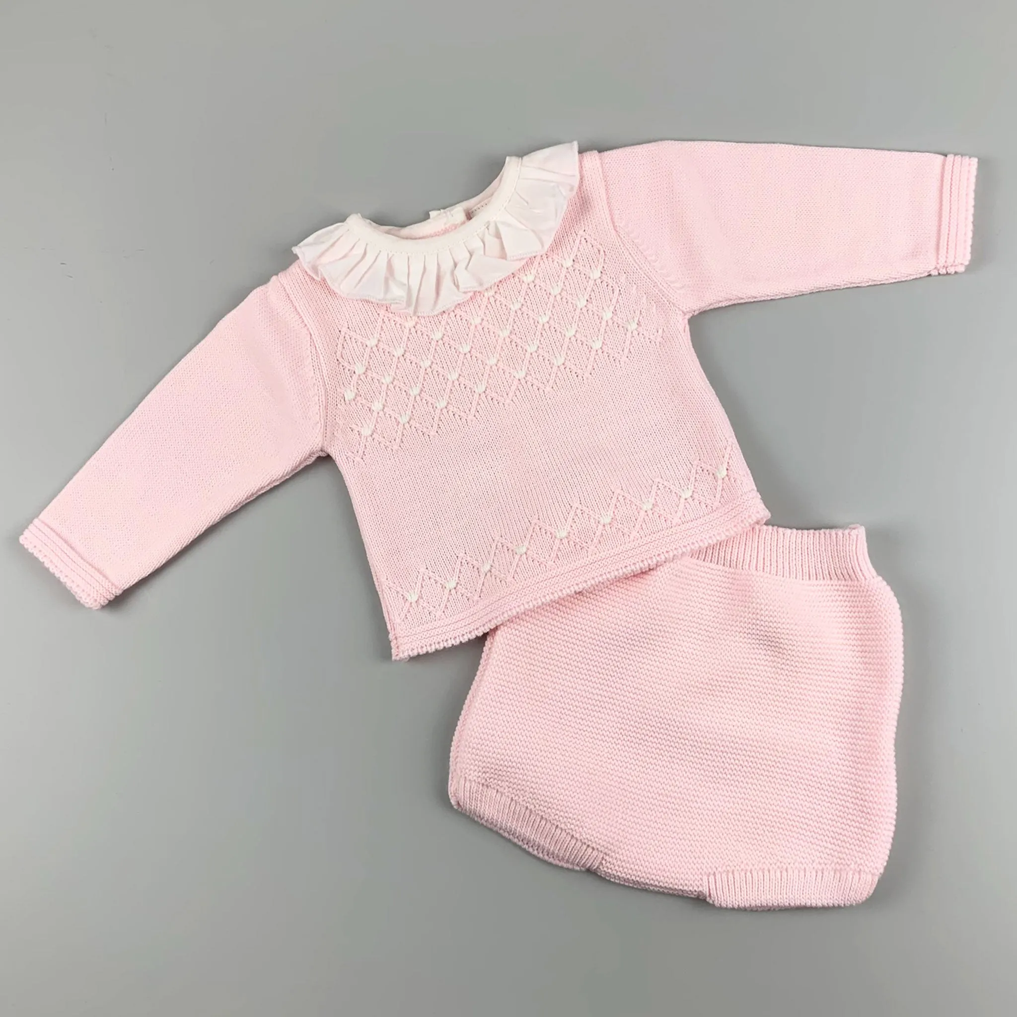 Baby Girls Knitted Outfit - Top and Jam Pants - Pink
