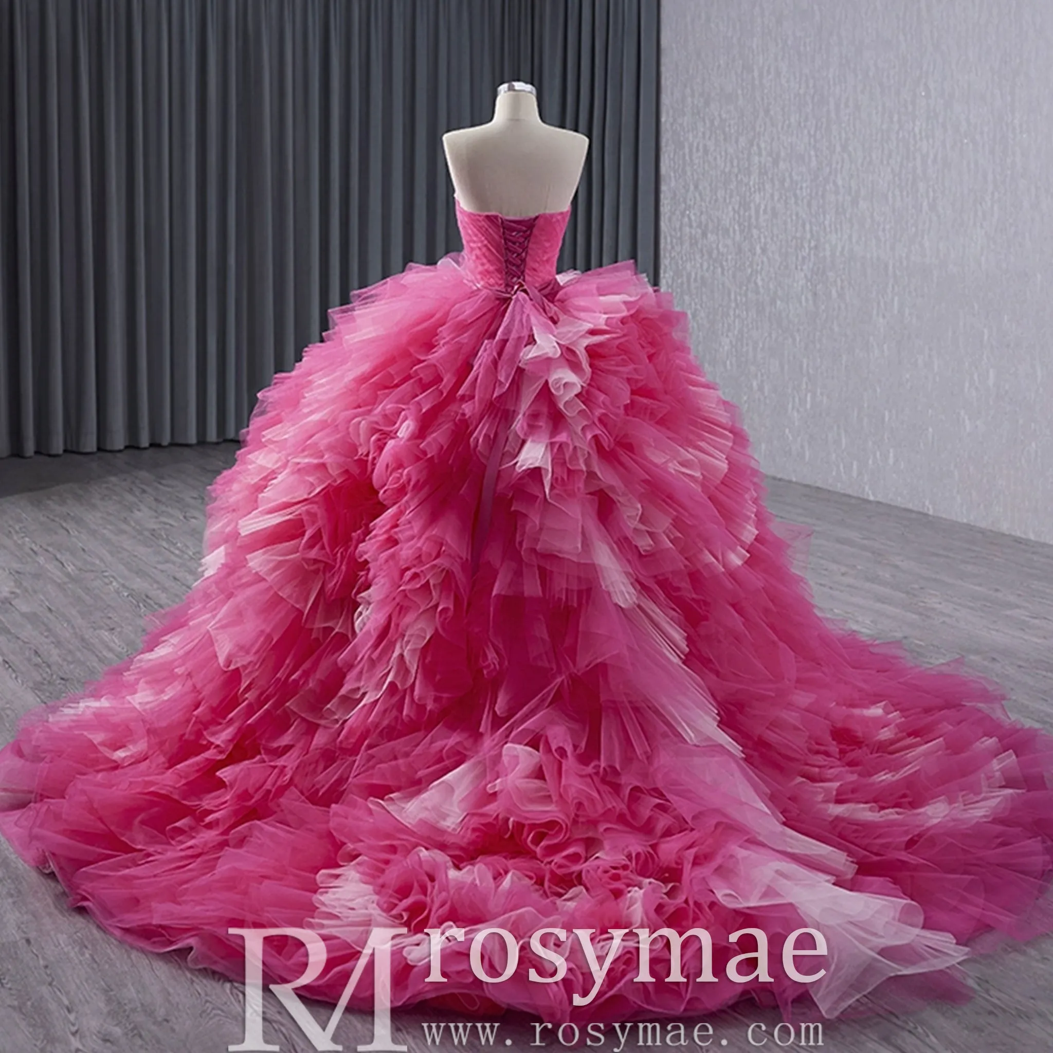 Basque Waist Ruffled Wedding Gown Detachable Overskirt Quinceanera Dress