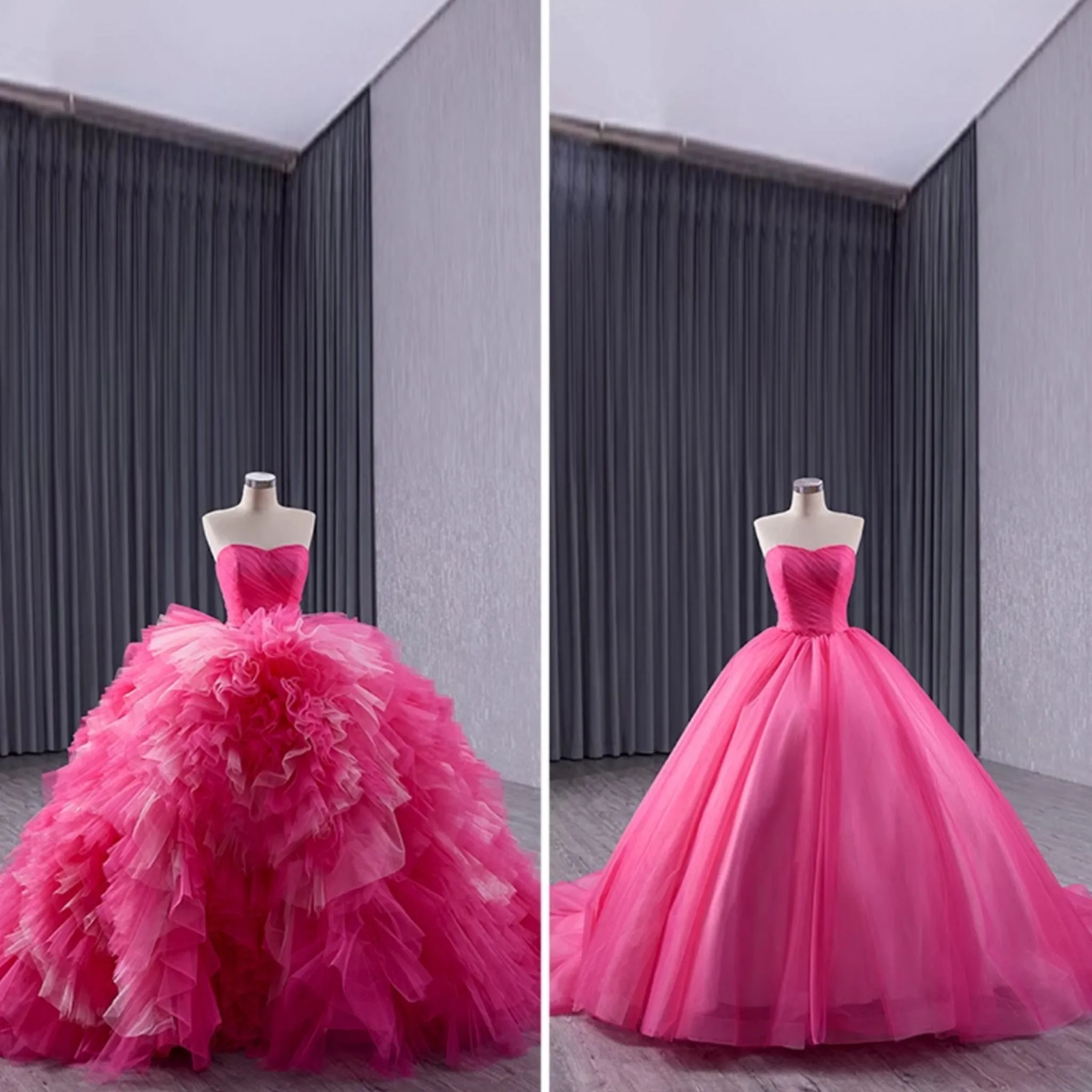 Basque Waist Ruffled Wedding Gown Detachable Overskirt Quinceanera Dress