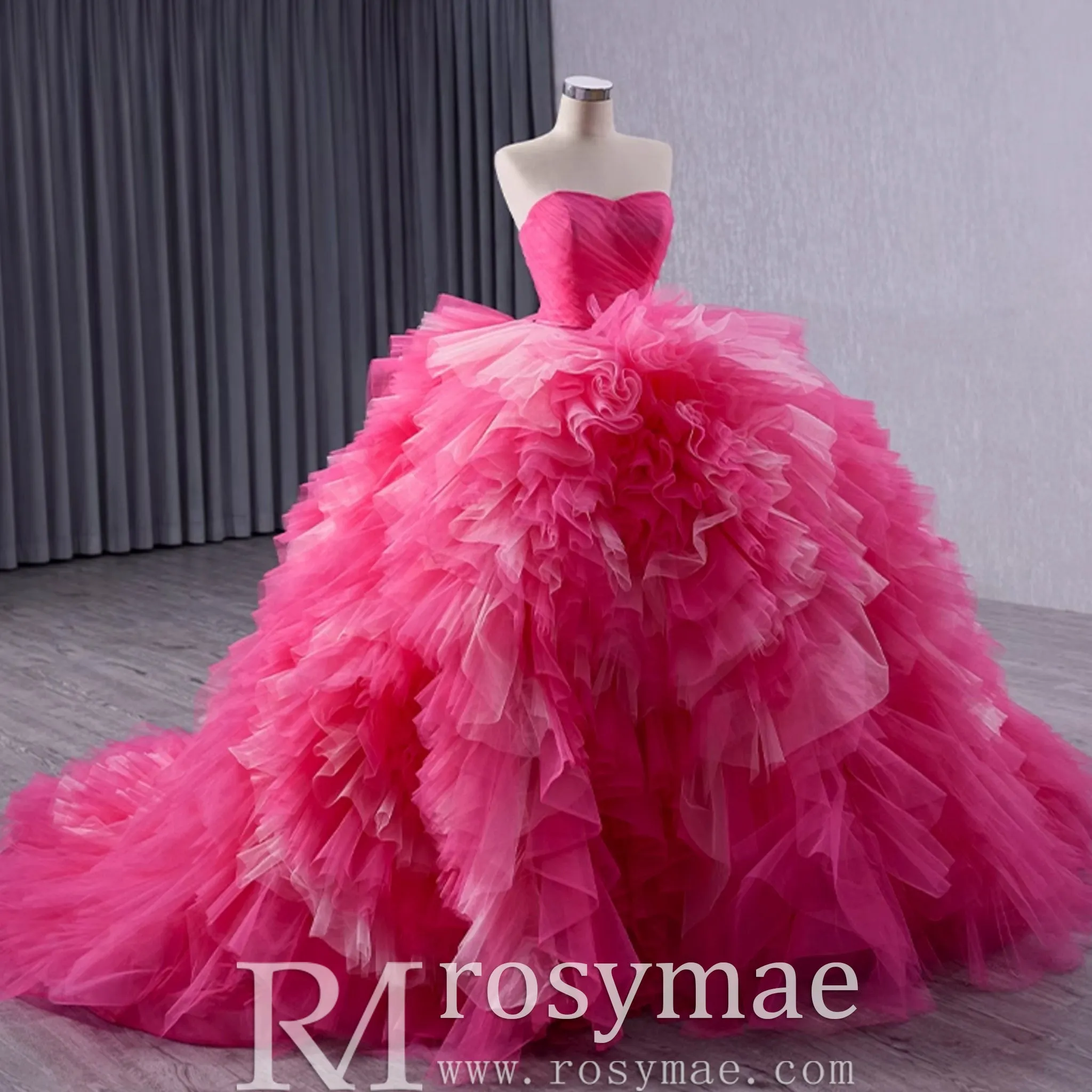 Basque Waist Ruffled Wedding Gown Detachable Overskirt Quinceanera Dress