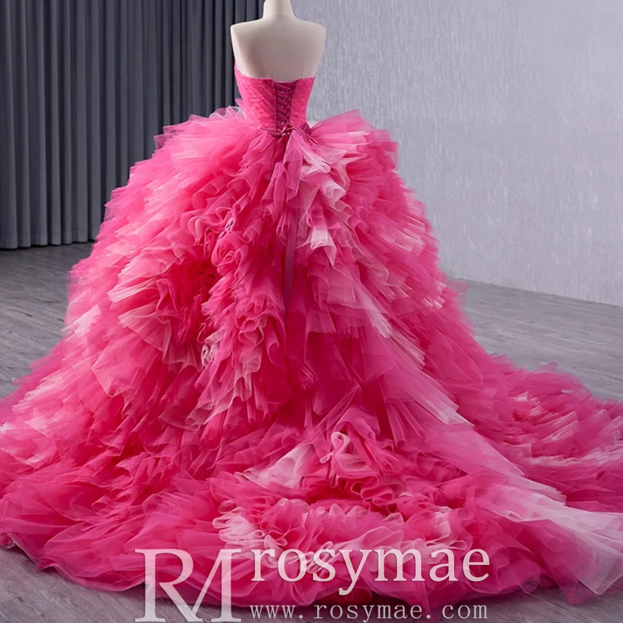 Basque Waist Ruffled Wedding Gown Detachable Overskirt Quinceanera Dress