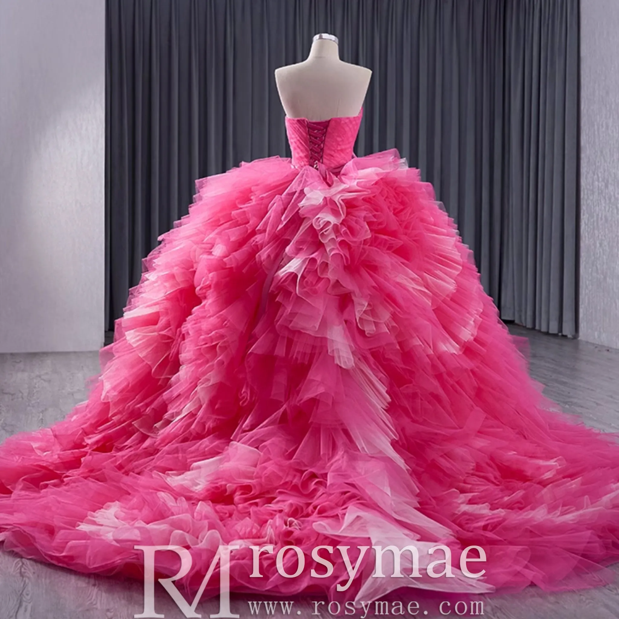 Basque Waist Ruffled Wedding Gown Detachable Overskirt Quinceanera Dress
