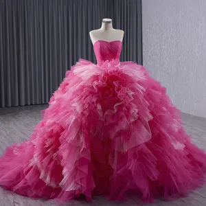 Basque Waist Ruffled Wedding Gown Detachable Overskirt Quinceanera Dress