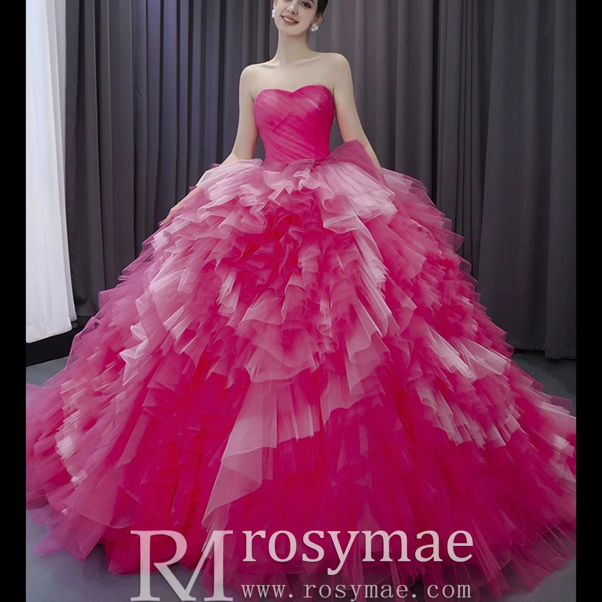 Basque Waist Ruffled Wedding Gown Detachable Overskirt Quinceanera Dress