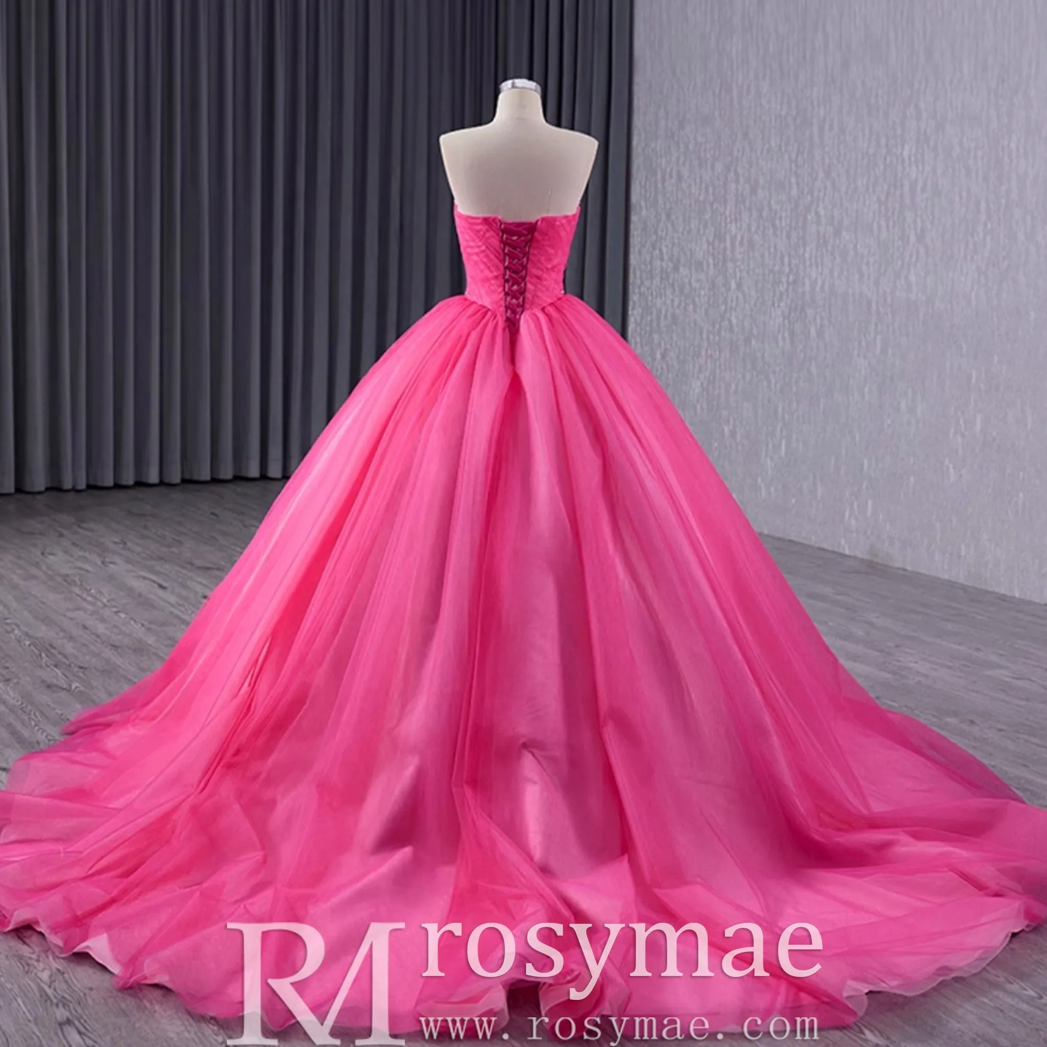 Basque Waist Ruffled Wedding Gown Detachable Overskirt Quinceanera Dress
