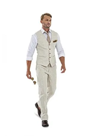Beige Linen Slim Fit Men's Suit