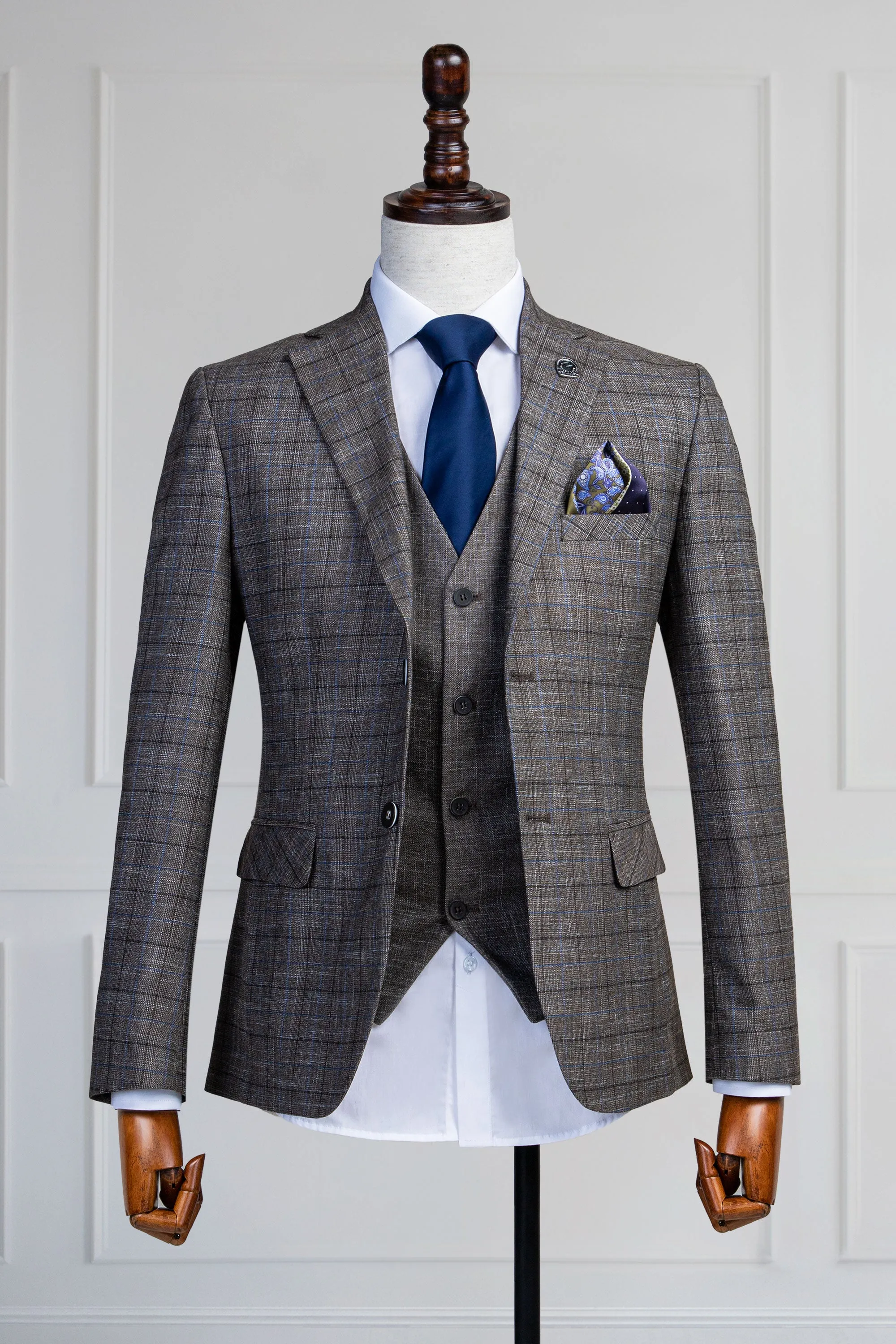 Beige Three Piece Suit