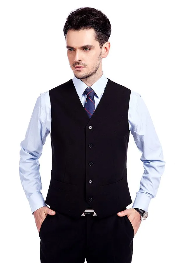 Bespoke Solid Black Three Piece Suits for Men