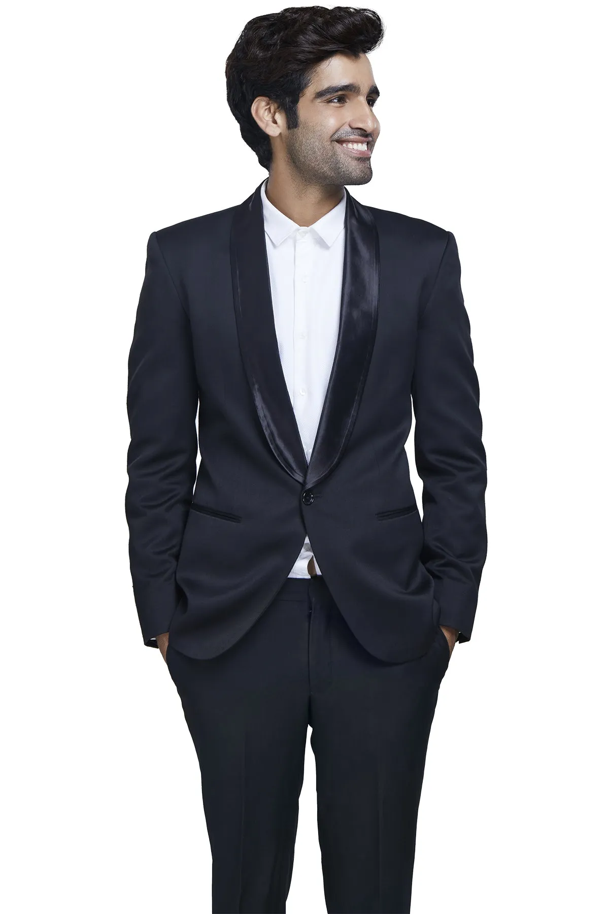 Black dinner suit with satin rounded lapels