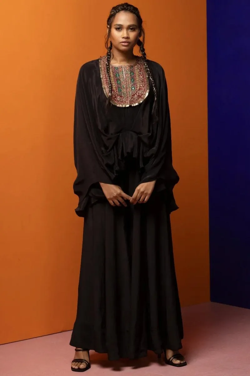 Black Drape Top And Pant Set