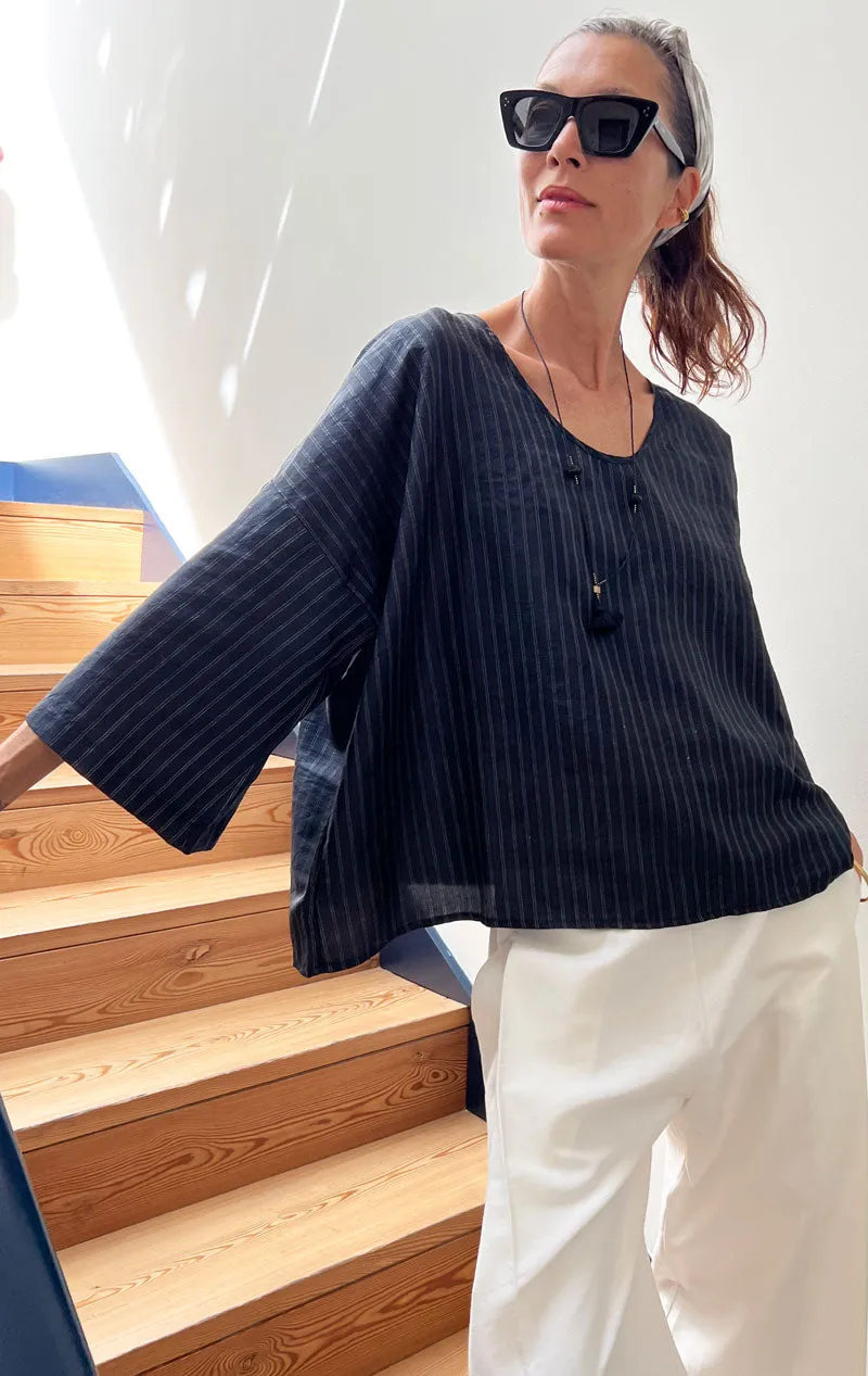 Black handwoven Silk Top