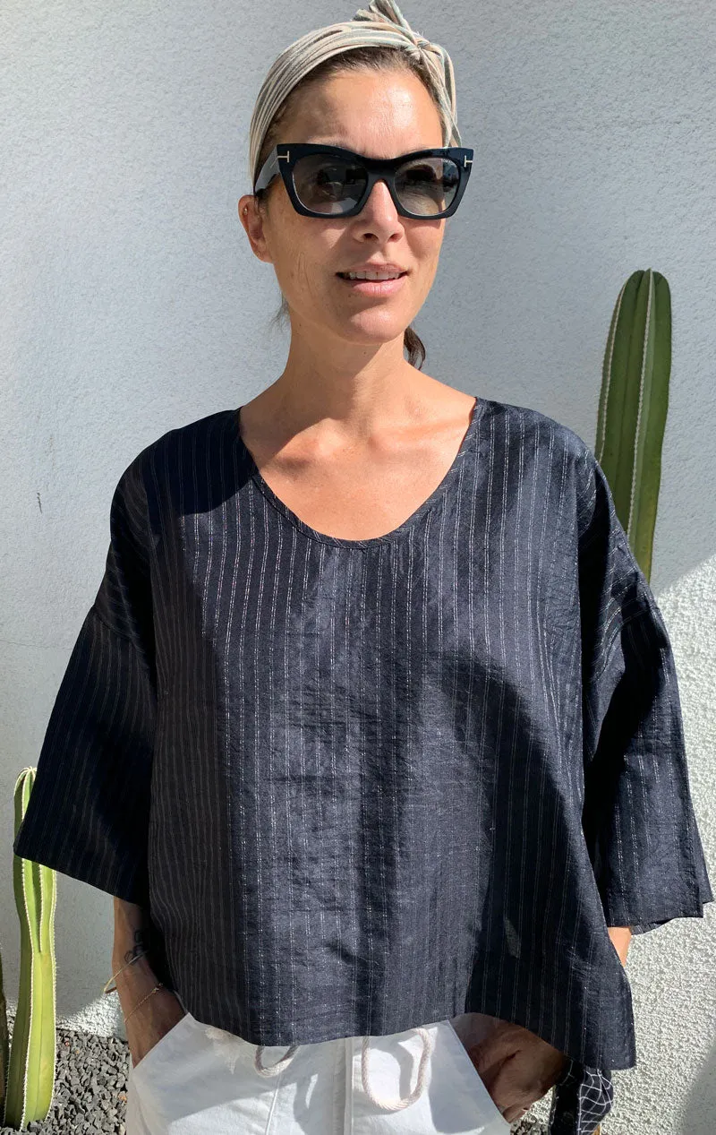 Black handwoven Silk Top