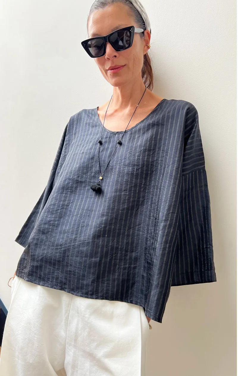 Black handwoven Silk Top