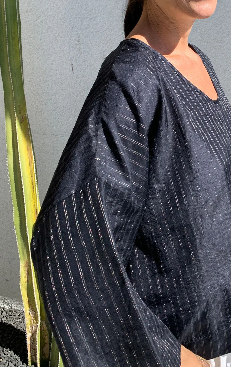 Black handwoven Silk Top