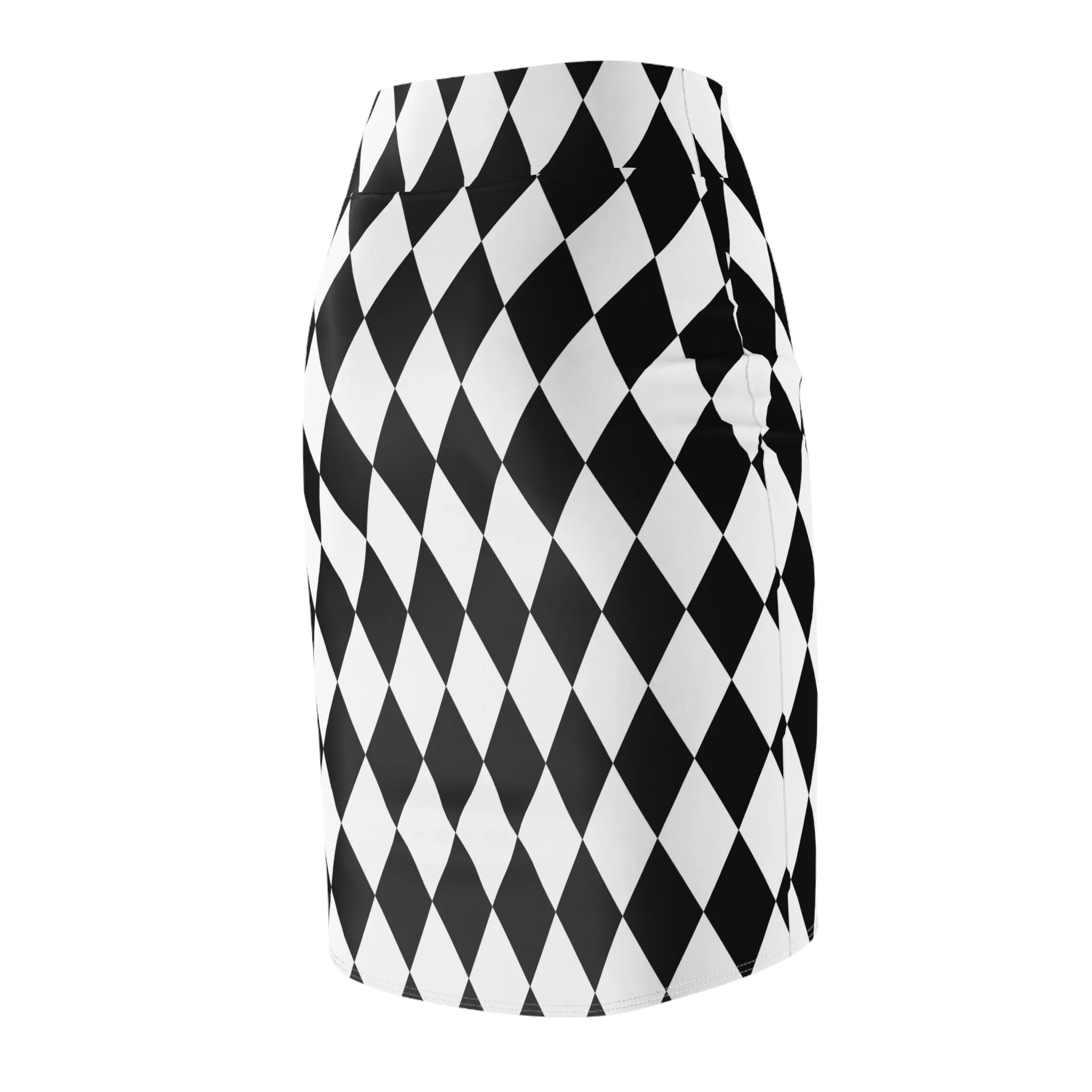 Black White Harlequin Diamonds Women's Pencil Skirt, Knee Length Stretch Skirt, Joker Circus Costume