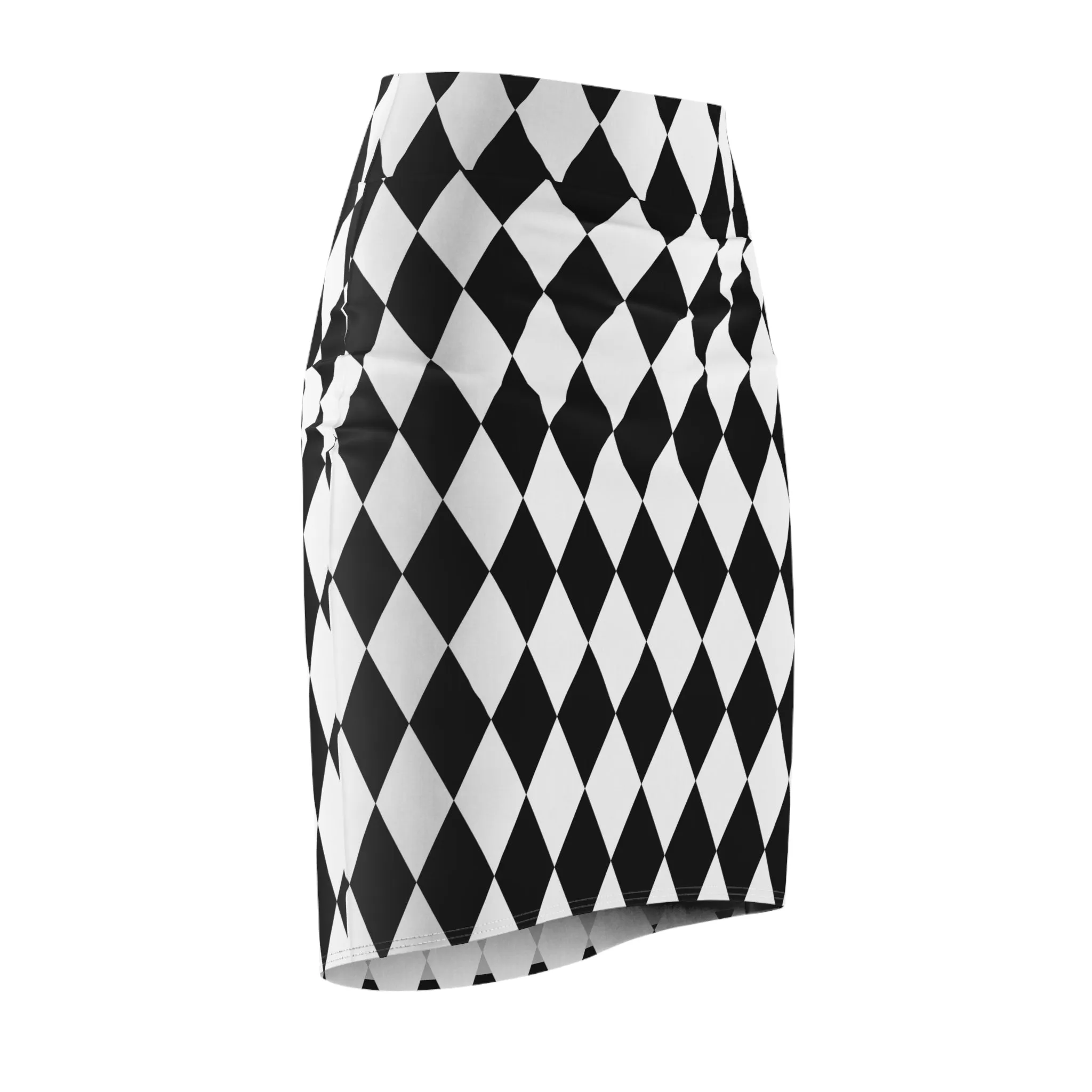 Black White Harlequin Diamonds Women's Pencil Skirt, Knee Length Stretch Skirt, Joker Circus Costume