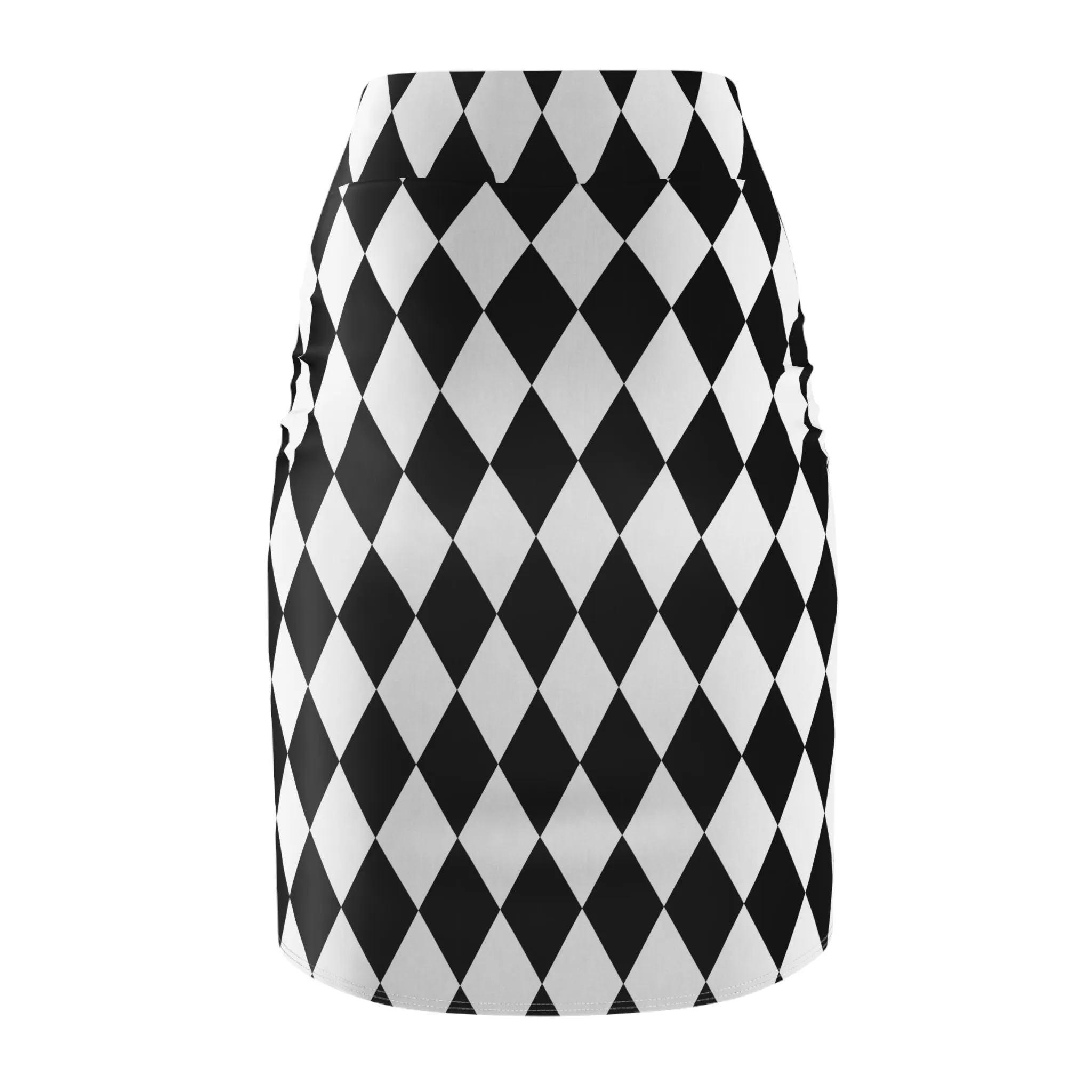 Black White Harlequin Diamonds Women's Pencil Skirt, Knee Length Stretch Skirt, Joker Circus Costume