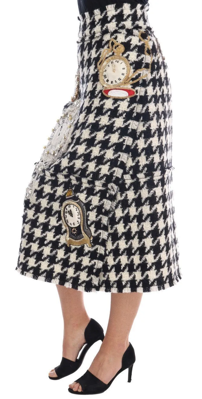 Black White Wool Crystal Sicily Skirt