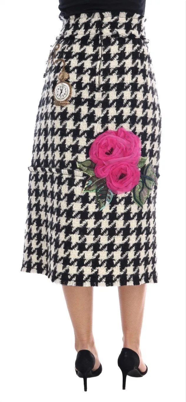 Black White Wool Crystal Sicily Skirt