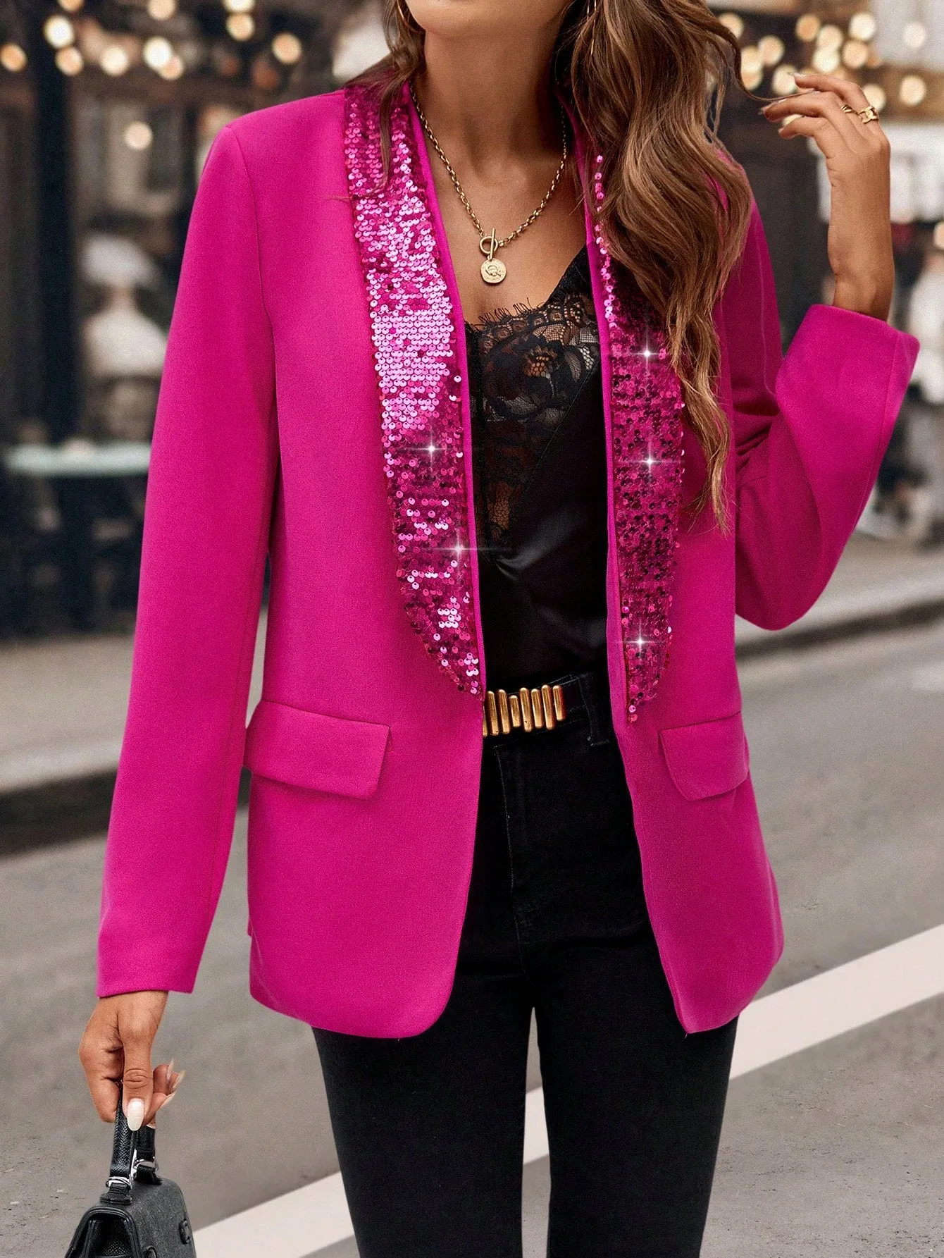Blazer Entallado Rosa con Lentejuelas