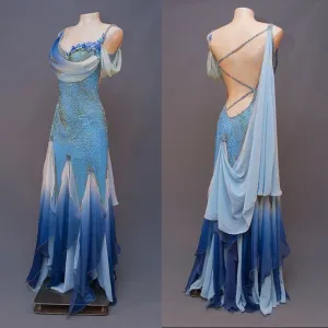 Blue Straps Mermaid Beading Onbre Vintage Long Evening Party Dresses, D857