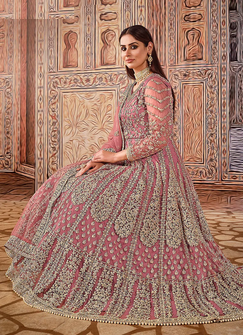 Blush Pink Embroidered Wedding Anarkali Suit