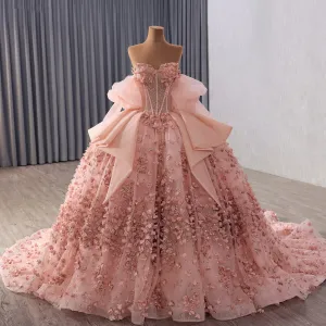 Blush Puffy 3D Flowers Quinceanera Dress with Detachable Bowknot