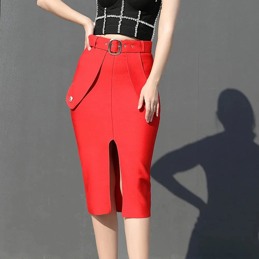 Bodycon Women's High Waist Bandage Skirt Knee Length Midi Pencil Office Party Club Elegant Skirts Clothing