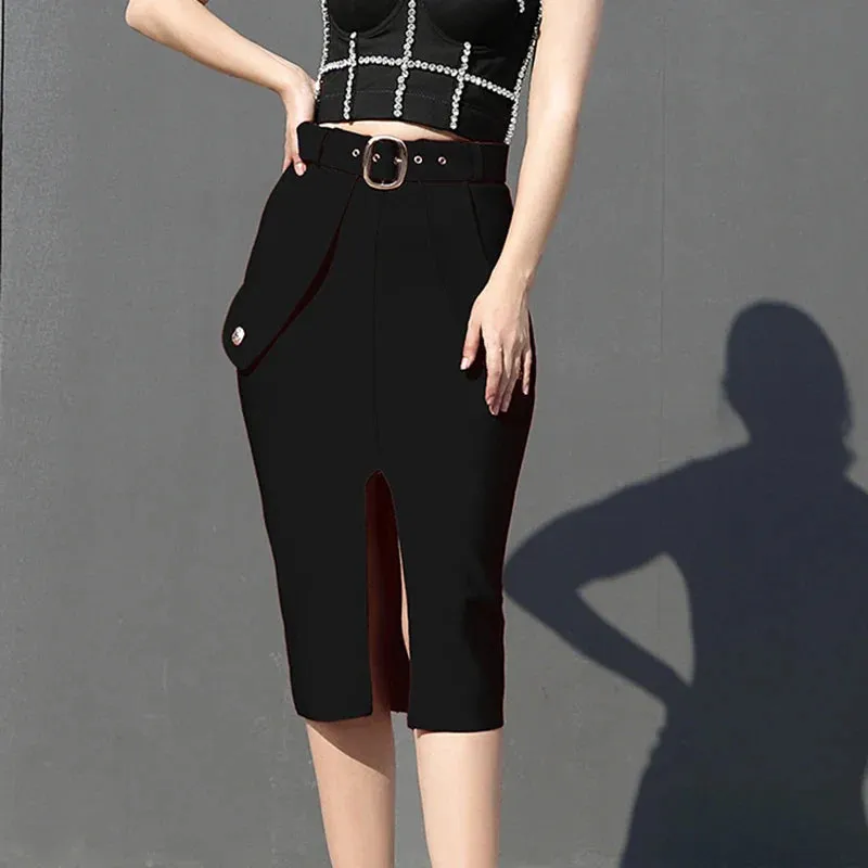 Bodycon Women's High Waist Bandage Skirt Knee Length Midi Pencil Office Party Club Elegant Skirts Clothing