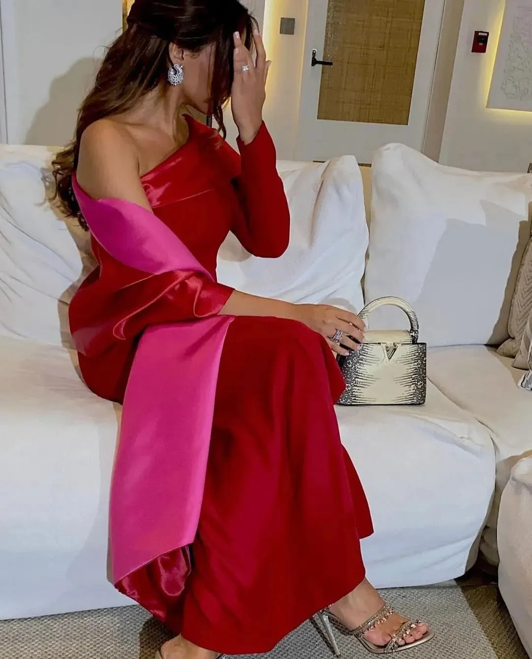 Burgundy Evening Dresses Crepe Long Sleeves Mermaid Prom Dresses Side Split Formal Occasion Dress Prom Gown Party Dress