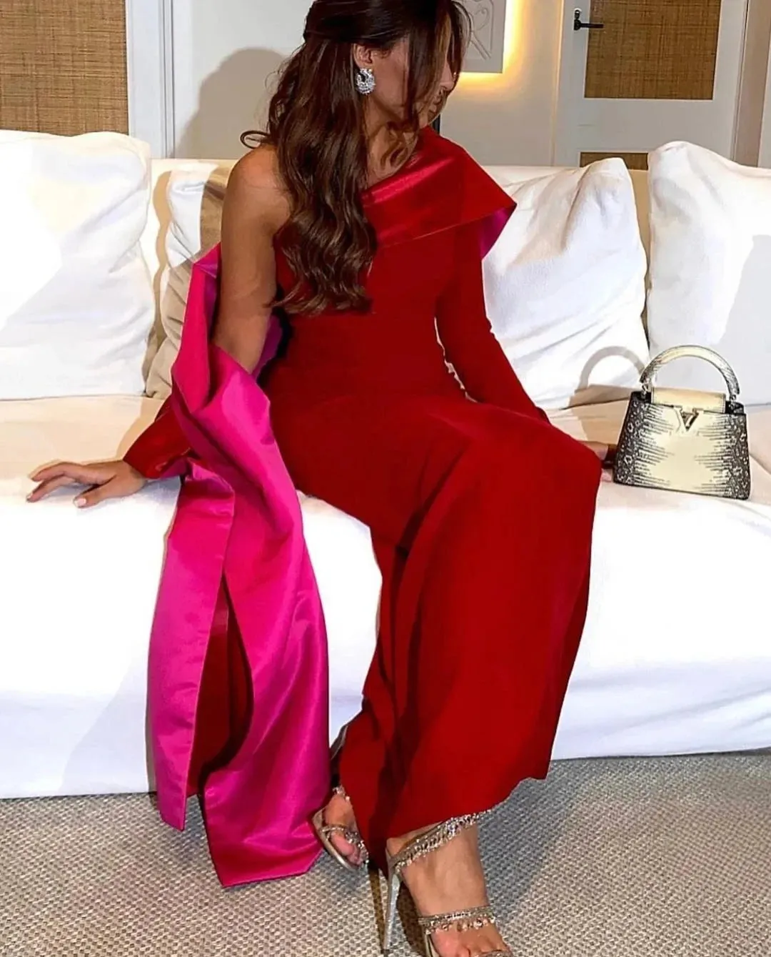 Burgundy Evening Dresses Crepe Long Sleeves Mermaid Prom Dresses Side Split Formal Occasion Dress Prom Gown Party Dress