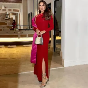 Burgundy Evening Dresses Crepe Long Sleeves Mermaid Prom Dresses Side Split Formal Occasion Dress Prom Gown Party Dress