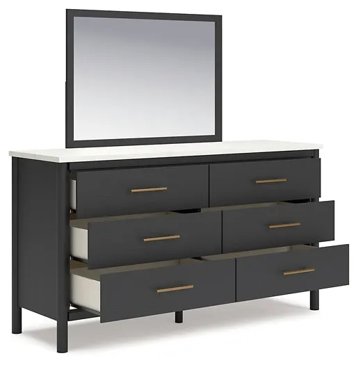 Cadmori Full Upholstered Bed with Mirrored Dresser, Chest and Nightstand