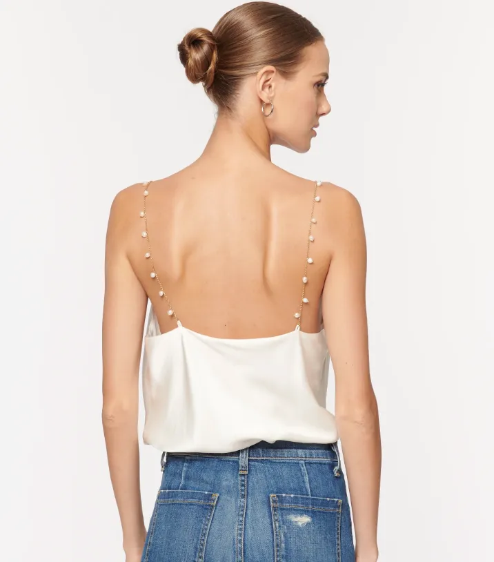 Cami NYC - The Busy Silk Camisole with Pearl Chain Straps - White