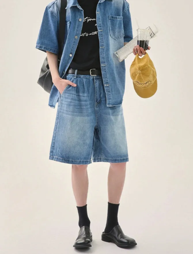 Casual Denim Jacket and Shorts Set