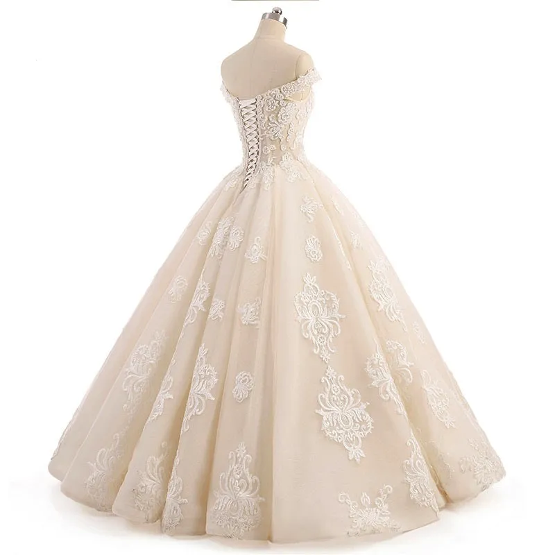 Champagne Lace Ball Gown Wedding Dress AL3014