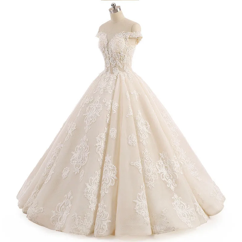 Champagne Lace Ball Gown Wedding Dress AL3014